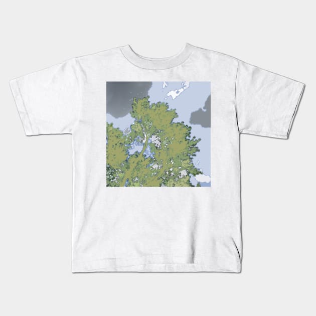 Robotic Treeline and Clouds, digital Kids T-Shirt by djrunnels